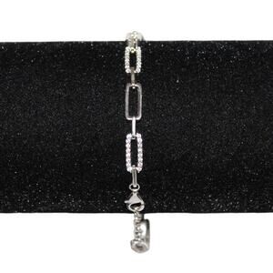 925 Sterling Silver Bracelet Rectangle Link w/ Rhinestones